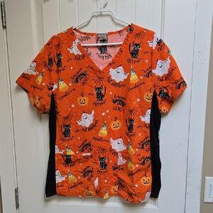 Scrubstar XXL Nurse Medical Hospital Festive Orange Halloween Scrub Top Shirt